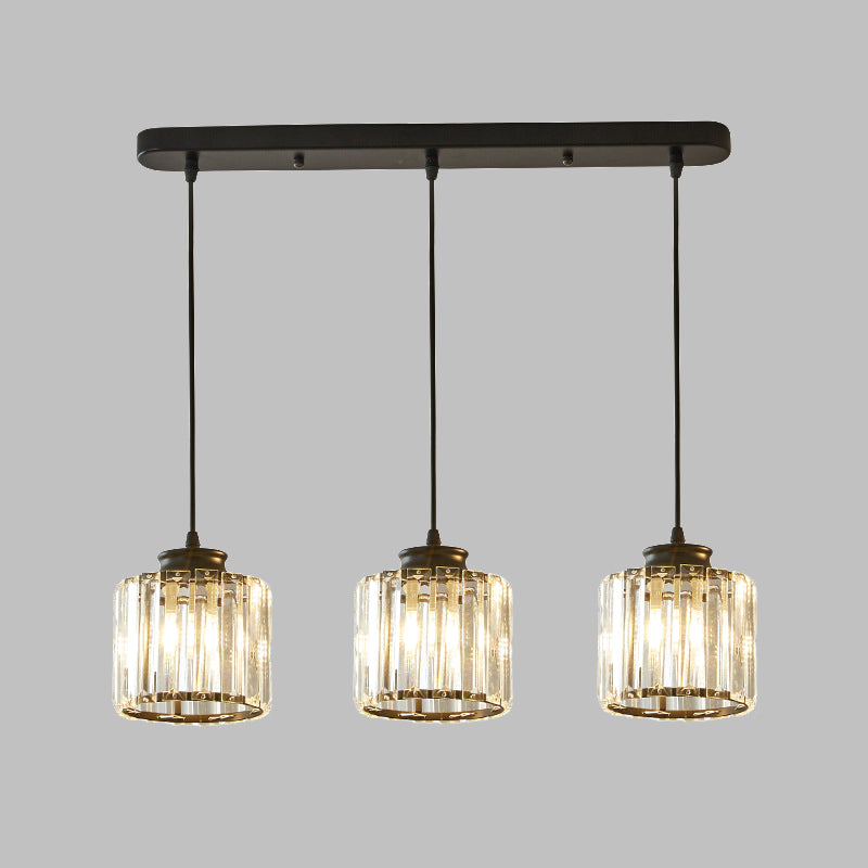 Drum Crystal Multi Light Pendant Modernist 3 Lights Black Ceiling Hang Fixture with Linear/Round Canopy Clearhalo 'Ceiling Lights' 'Close To Ceiling Lights' 'Glass shade' 'Glass' 'Modern Pendants' 'Modern' 'Pendant Lights' 'Pendants' Lighting' 512268
