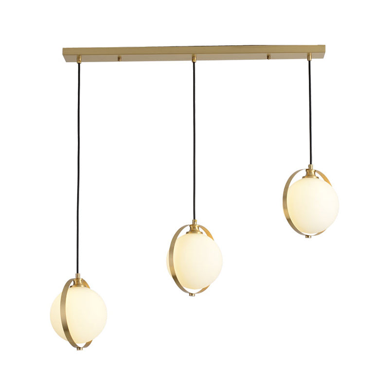 Opal Glass Ball Suspension Lighting Modern 3 Heads Cluster Pendant Lamp in Gold with Linear/Round Canopy Clearhalo 'Ceiling Lights' 'Glass shade' 'Glass' 'Modern Pendants' 'Modern' 'Pendant Lights' 'Pendants' Lighting' 512277