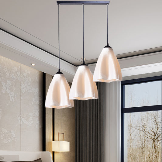 Modernism Flower Cluster Pendant Light Rose Gold Glass 3-Head Living Room Hanging Lamp, Linear/Round Canopy Rose Gold Linear Clearhalo 'Ceiling Lights' 'Chandeliers' 'Glass shade' 'Glass' 'Modern Pendants' 'Modern' 'Pendant Lights' 'Pendants' Lighting' 512283