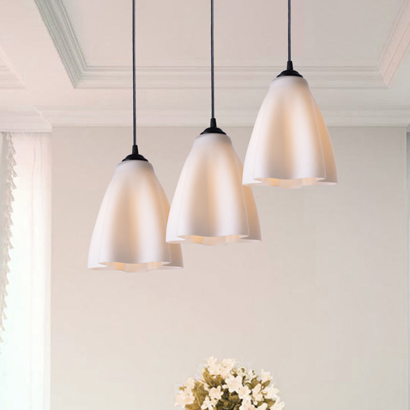 Modernism Flower Cluster Pendant Light Rose Gold Glass 3-Head Living Room Hanging Lamp, Linear/Round Canopy Clearhalo 'Ceiling Lights' 'Chandeliers' 'Glass shade' 'Glass' 'Modern Pendants' 'Modern' 'Pendant Lights' 'Pendants' Lighting' 512284