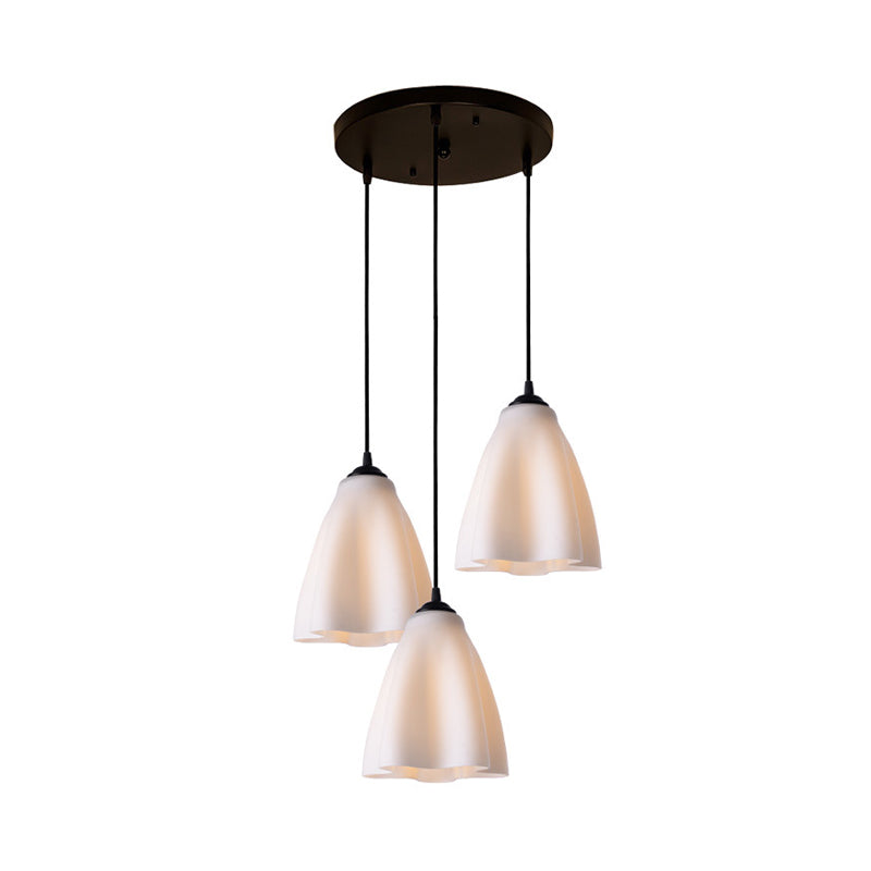 Modernism Flower Cluster Pendant Light Rose Gold Glass 3-Head Living Room Hanging Lamp, Linear/Round Canopy Clearhalo 'Ceiling Lights' 'Chandeliers' 'Glass shade' 'Glass' 'Modern Pendants' 'Modern' 'Pendant Lights' 'Pendants' Lighting' 512290