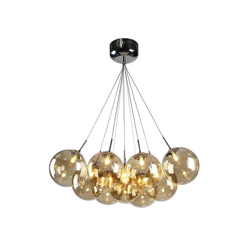 10 Lights Living Room Multi Light Pendant Modern Chrome LED Ceiling Lamp with Bubble Amber Glass Shade Clearhalo 'Ceiling Lights' 'Chandeliers' 'Glass shade' 'Glass' 'Modern Pendants' 'Modern' 'Pendant Lights' 'Pendants' Lighting' 512295