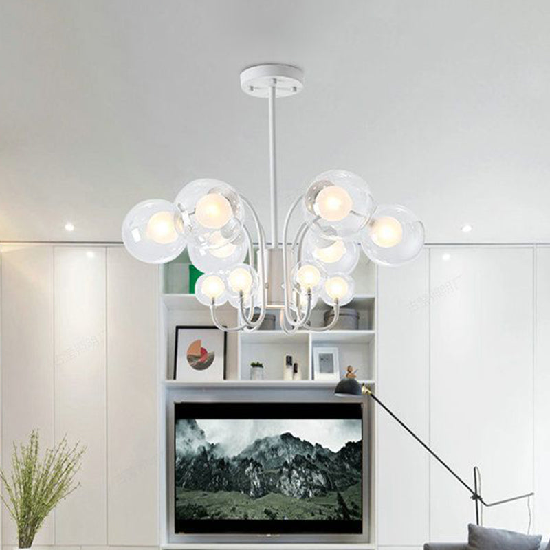 White Bubble Chandelier Pendant Light Contemporary 12-Bulb Clear Glass Hanging Ceiling Lamp White Clearhalo 'Ceiling Lights' 'Chandeliers' 'Glass shade' 'Glass' 'Modern Chandeliers' 'Modern' Lighting' 512302