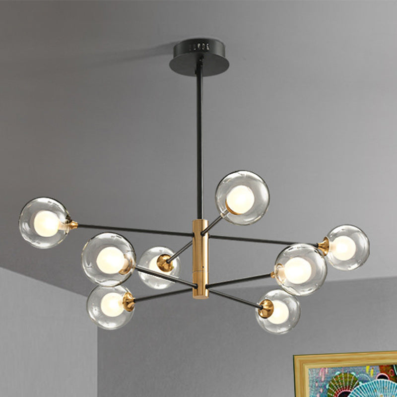 Ball Living Room Hanging Lighting Clear Glass 8-Light Modern Pendant Chandelier in Black and Gold with Sputnik Design Clearhalo 'Ceiling Lights' 'Chandeliers' 'Glass shade' 'Glass' 'Modern Chandeliers' 'Modern' Lighting' 512308