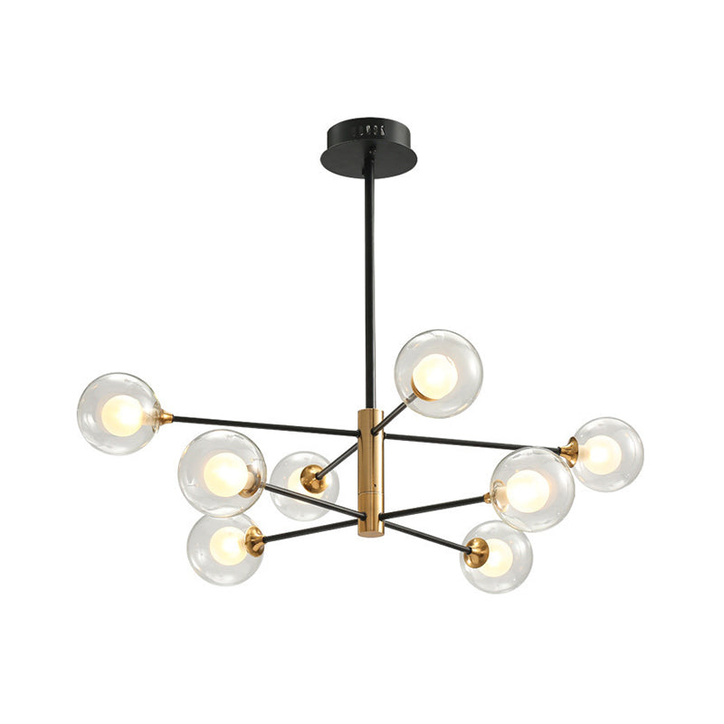 Ball Living Room Hanging Lighting Clear Glass 8-Light Modern Pendant Chandelier in Black and Gold with Sputnik Design Clearhalo 'Ceiling Lights' 'Chandeliers' 'Glass shade' 'Glass' 'Modern Chandeliers' 'Modern' Lighting' 512310