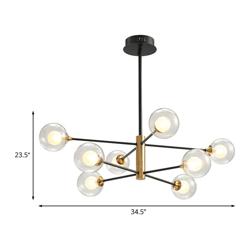 Ball Living Room Hanging Lighting Clear Glass 8-Light Modern Pendant Chandelier in Black and Gold with Sputnik Design Clearhalo 'Ceiling Lights' 'Chandeliers' 'Glass shade' 'Glass' 'Modern Chandeliers' 'Modern' Lighting' 512311