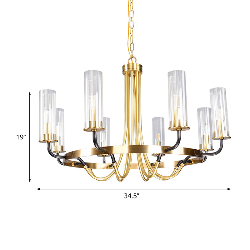 Tube Clear Glass Hanging Lighting Minimalist 8 Bulbs Gold Chandelier Pendant Lamp with Ring Design Clearhalo 'Ceiling Lights' 'Chandeliers' 'Glass shade' 'Glass' 'Modern Chandeliers' 'Modern' Lighting' 512331