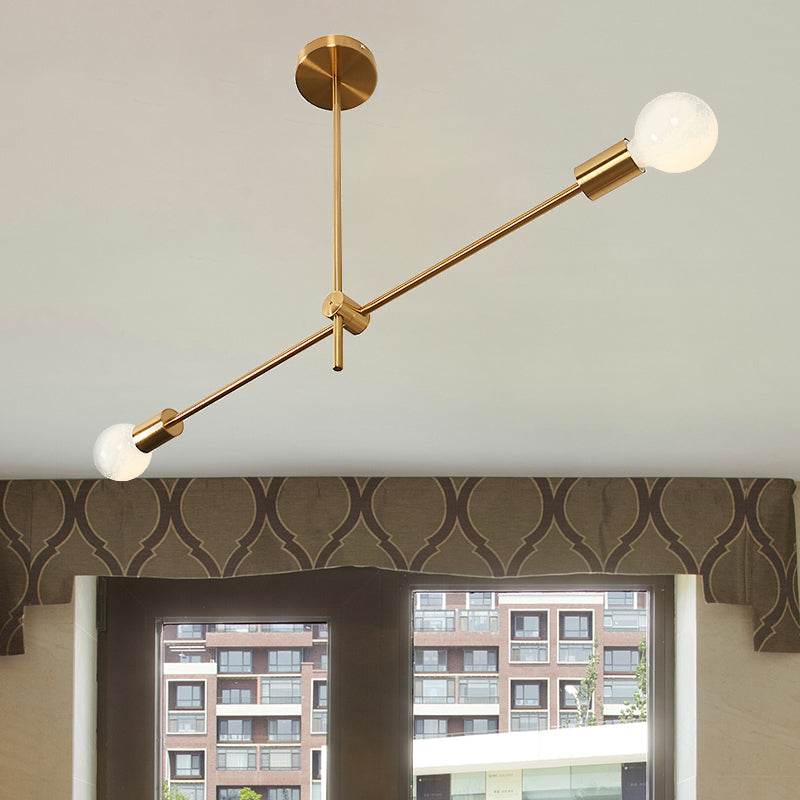 Brass Linear Hanging Light Kit Post Modern 2-Bulb Metallic Chandelier Pendant Lamp for Living Room Clearhalo 'Ceiling Lights' 'Chandeliers' 'Glass shade' 'Glass' 'Modern Chandeliers' 'Modern' Lighting' 512338