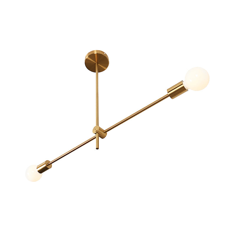 Brass Linear Hanging Light Kit Post Modern 2-Bulb Metallic Chandelier Pendant Lamp for Living Room Clearhalo 'Ceiling Lights' 'Chandeliers' 'Glass shade' 'Glass' 'Modern Chandeliers' 'Modern' Lighting' 512339