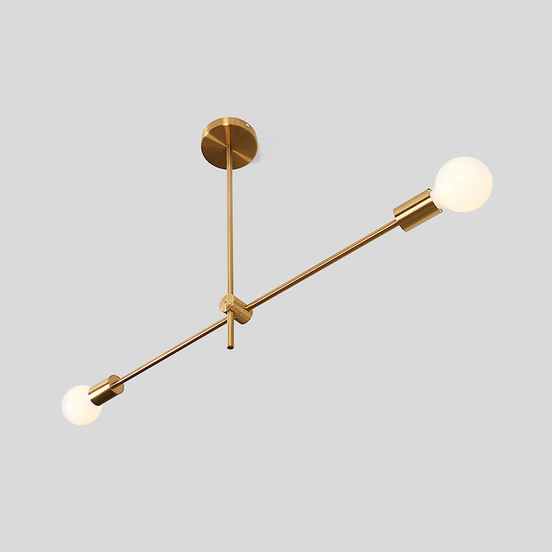 Brass Linear Hanging Light Kit Post Modern 2-Bulb Metallic Chandelier Pendant Lamp for Living Room Clearhalo 'Ceiling Lights' 'Chandeliers' 'Glass shade' 'Glass' 'Modern Chandeliers' 'Modern' Lighting' 512340