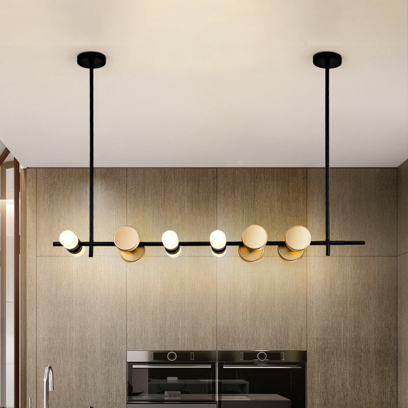 Linear Kitchen Ceiling Hang Fixture Iron 6 Lights Contemporary Pendant Chandelier in Black Black Clearhalo 'Ceiling Lights' 'Chandeliers' 'Glass shade' 'Glass' 'Modern Chandeliers' 'Modern' Lighting' 512342