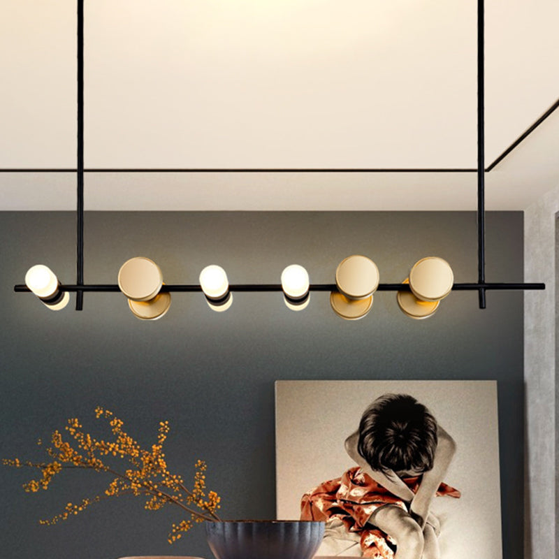 Linear Kitchen Ceiling Hang Fixture Iron 6 Lights Contemporary Pendant Chandelier in Black Clearhalo 'Ceiling Lights' 'Chandeliers' 'Glass shade' 'Glass' 'Modern Chandeliers' 'Modern' Lighting' 512343