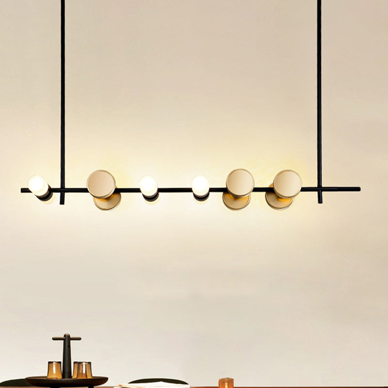 Linear Kitchen Ceiling Hang Fixture Iron 6 Lights Contemporary Pendant Chandelier in Black Clearhalo 'Ceiling Lights' 'Chandeliers' 'Glass shade' 'Glass' 'Modern Chandeliers' 'Modern' Lighting' 512344