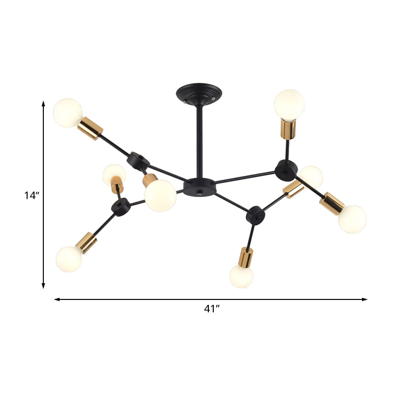 Metal Branch Chandelier Pendant Light Contemporary 8 Lights Ceiling Light in Black for Bedroom Clearhalo 'Ceiling Lights' 'Chandeliers' 'Glass shade' 'Glass' 'Modern Chandeliers' 'Modern' 'Pendant Lights' Lighting' 512415