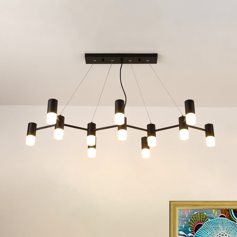 Black Finish Branch Suspension Light Contemporary 12-Head Metal Hanging Chandelier with Linear Design Clearhalo 'Ceiling Lights' 'Chandeliers' 'Glass shade' 'Glass' 'Modern Chandeliers' 'Modern' 'Pendant Lights' Lighting' 512422