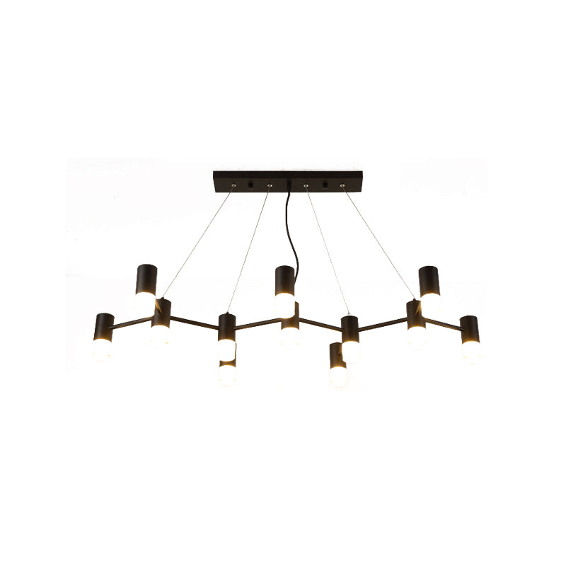 Black Finish Branch Suspension Light Contemporary 12-Head Metal Hanging Chandelier with Linear Design Clearhalo 'Ceiling Lights' 'Chandeliers' 'Glass shade' 'Glass' 'Modern Chandeliers' 'Modern' 'Pendant Lights' Lighting' 512423