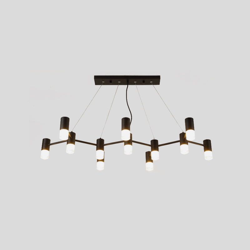 Black Finish Branch Suspension Light Contemporary 12-Head Metal Hanging Chandelier with Linear Design Clearhalo 'Ceiling Lights' 'Chandeliers' 'Glass shade' 'Glass' 'Modern Chandeliers' 'Modern' 'Pendant Lights' Lighting' 512424