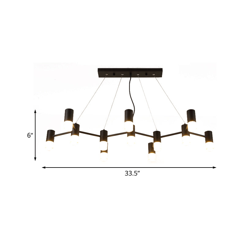 Black Finish Branch Suspension Light Contemporary 12-Head Metal Hanging Chandelier with Linear Design Clearhalo 'Ceiling Lights' 'Chandeliers' 'Glass shade' 'Glass' 'Modern Chandeliers' 'Modern' 'Pendant Lights' Lighting' 512425