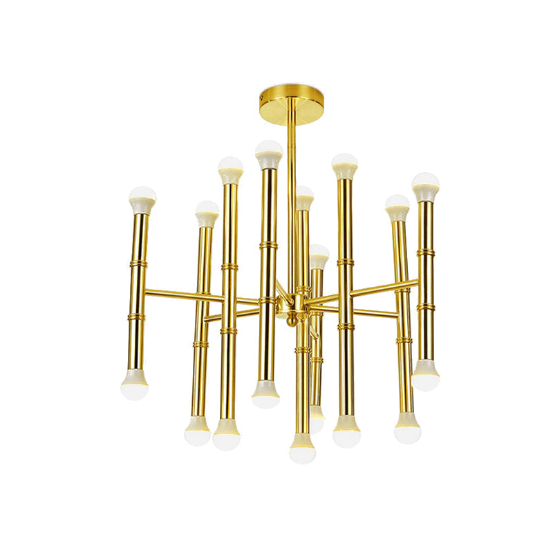Modern Slim Tube Chandelier Metallic 18 Bulbs Living Room Radial Ceiling Pendant Light in Gold Clearhalo 'Ceiling Lights' 'Chandeliers' 'Modern Chandeliers' 'Modern' Lighting' 512437