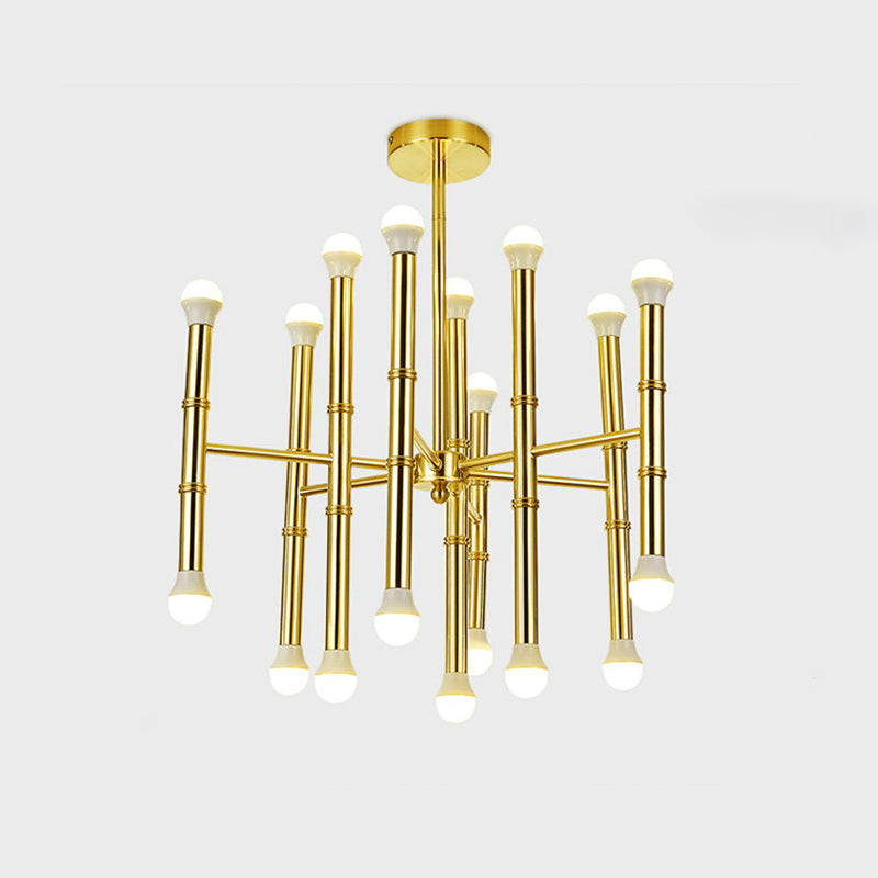 Modern Slim Tube Chandelier Metallic 18 Bulbs Living Room Radial Ceiling Pendant Light in Gold Clearhalo 'Ceiling Lights' 'Chandeliers' 'Modern Chandeliers' 'Modern' Lighting' 512438