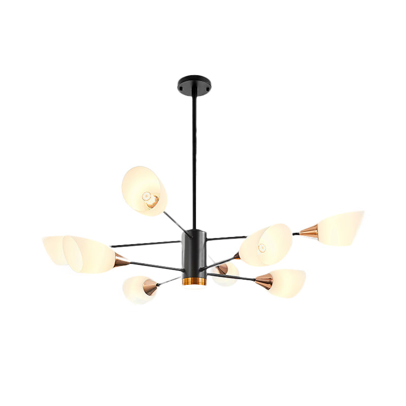 8 Heads Living Room Hanging Chandelier Modernism Black Pendant Light Fixture with Floral Milky Glass Shade Clearhalo 'Ceiling Lights' 'Chandeliers' 'Glass shade' 'Glass' 'Modern Chandeliers' 'Modern' Lighting' 512451