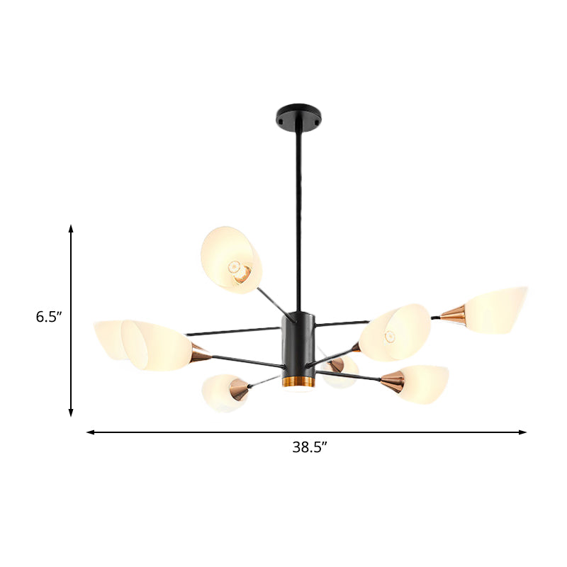 8 Heads Living Room Hanging Chandelier Modernism Black Pendant Light Fixture with Floral Milky Glass Shade Clearhalo 'Ceiling Lights' 'Chandeliers' 'Glass shade' 'Glass' 'Modern Chandeliers' 'Modern' Lighting' 512453