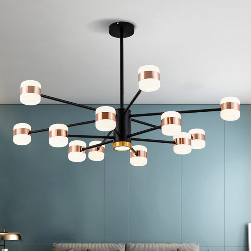 Iron 2-Layer Radial Chandelier Lighting Modern 12 Lights Black Pendant Lamp with Oval Acrylic Shade Clearhalo 'Ceiling Lights' 'Chandeliers' 'Modern Chandeliers' 'Modern' Lighting' 512501