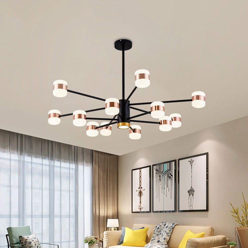 Iron 2-Layer Radial Chandelier Lighting Modern 12 Lights Black Pendant Lamp with Oval Acrylic Shade Clearhalo 'Ceiling Lights' 'Chandeliers' 'Modern Chandeliers' 'Modern' Lighting' 512502