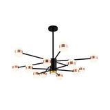 Iron 2-Layer Radial Chandelier Lighting Modern 12 Lights Black Pendant Lamp with Oval Acrylic Shade Clearhalo 'Ceiling Lights' 'Chandeliers' 'Modern Chandeliers' 'Modern' Lighting' 512503