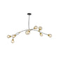 Globe Ceiling Chandelier Modernist Amber Glass 8-Head Black Linear Pendant Lamp for Living Room Clearhalo 'Ceiling Lights' 'Chandeliers' 'Close To Ceiling Lights' 'Glass shade' 'Glass' 'Modern Chandeliers' 'Modern' Lighting' 512656