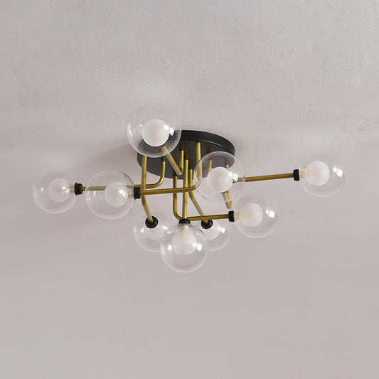 Clear Glass Sphere Semi Flush Lighting Modernism 9 Bulbs LED Ceiling Flush Mount in Gold Clearhalo 'Ceiling Lights' 'Close To Ceiling Lights' 'Close to ceiling' 'Glass shade' 'Glass' 'Pendant Lights' 'Semi-flushmount' Lighting' 512682