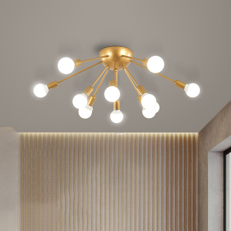 Brass Sputnik Flush Ceiling Light Modern 12-Light Metallic Semi Flush Lamp Fixture for Living Room Brass Clearhalo 'Ceiling Lights' 'Close To Ceiling Lights' 'Close to ceiling' 'Glass shade' 'Glass' 'Semi-flushmount' Lighting' 512721