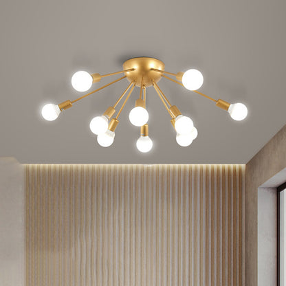 Brass Sputnik Flush Ceiling Light Modern 12-Light Metallic Semi Flush Lamp Fixture for Living Room Brass Clearhalo 'Ceiling Lights' 'Close To Ceiling Lights' 'Close to ceiling' 'Glass shade' 'Glass' 'Semi-flushmount' Lighting' 512721