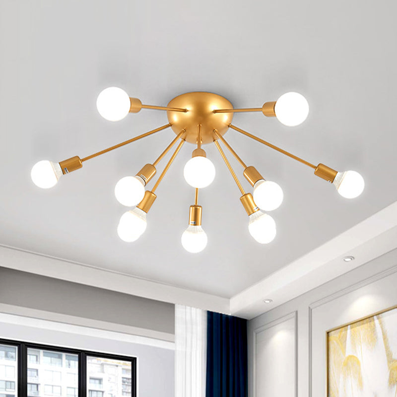 Brass Sputnik Flush Ceiling Light Modern 12-Light Metallic Semi Flush Lamp Fixture for Living Room Clearhalo 'Ceiling Lights' 'Close To Ceiling Lights' 'Close to ceiling' 'Glass shade' 'Glass' 'Semi-flushmount' Lighting' 512722