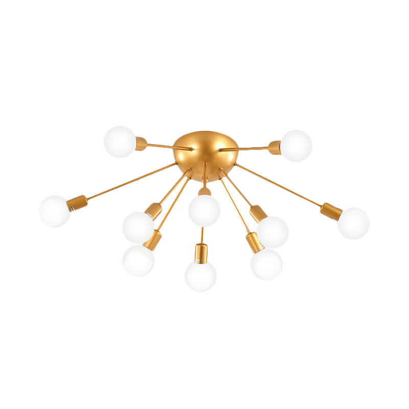 Brass Sputnik Flush Ceiling Light Modern 12-Light Metallic Semi Flush Lamp Fixture for Living Room Clearhalo 'Ceiling Lights' 'Close To Ceiling Lights' 'Close to ceiling' 'Glass shade' 'Glass' 'Semi-flushmount' Lighting' 512723