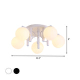 Contemporary 5 Bulbs Flushmount with Cream Glass Shade White/Black Global Semi Flush Ceiling Light Clearhalo 'Ceiling Lights' 'Close To Ceiling Lights' 'Close to ceiling' 'Flush mount' Lighting' 512761