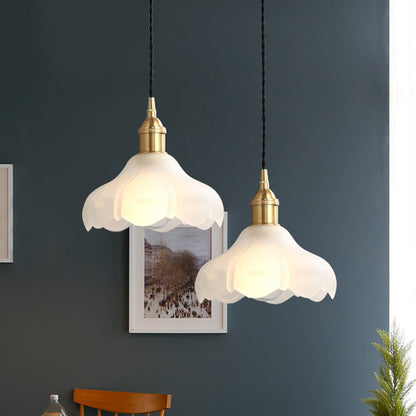 Frosted Glass Scalloped Hanging Light Kit Modernism 1 Light White Pendant Light Fixture White Clearhalo 'Ceiling Lights' 'Glass shade' 'Glass' 'Modern Pendants' 'Modern' 'Pendant Lights' 'Pendants' Lighting' 512814