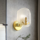 Post-Modern Oval Wall Lighting Clear Lattice Glass 1 Head Corner Wall Sconce Lamp in Gold Gold Clearhalo 'Cast Iron' 'Glass' 'Industrial' 'Modern wall lights' 'Modern' 'Tiffany' 'Traditional wall lights' 'Wall Lamps & Sconces' 'Wall Lights' Lighting' 512844