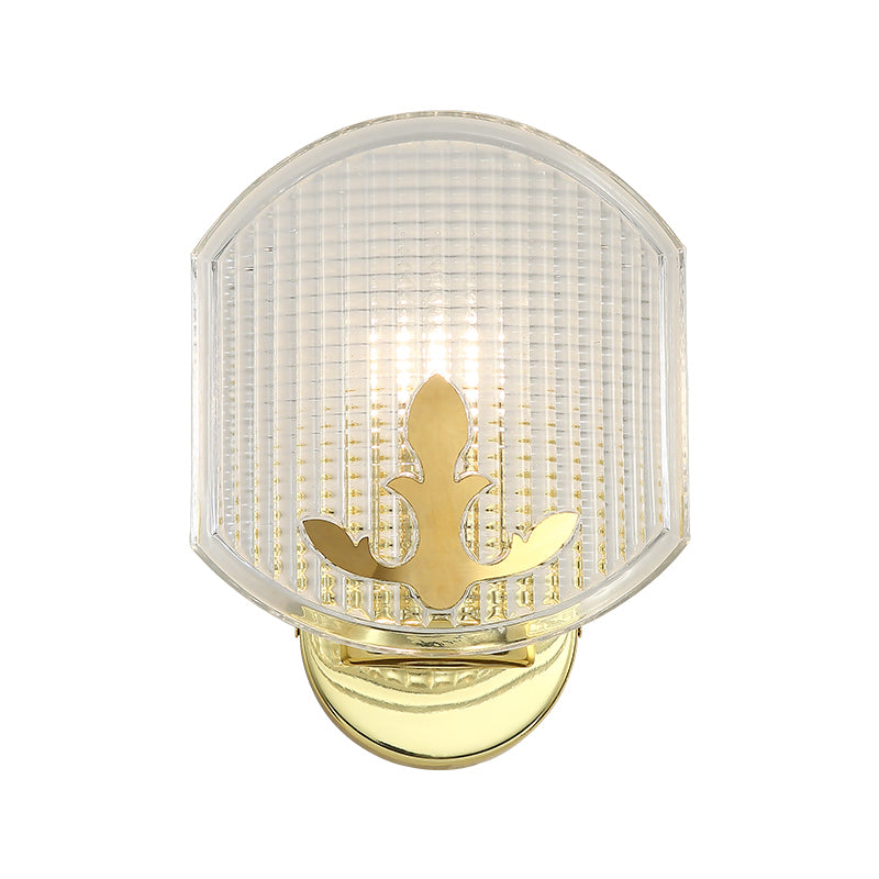 Post-Modern Oval Wall Lighting Clear Lattice Glass 1 Head Corner Wall Sconce Lamp in Gold Clearhalo 'Cast Iron' 'Glass' 'Industrial' 'Modern wall lights' 'Modern' 'Tiffany' 'Traditional wall lights' 'Wall Lamps & Sconces' 'Wall Lights' Lighting' 512847