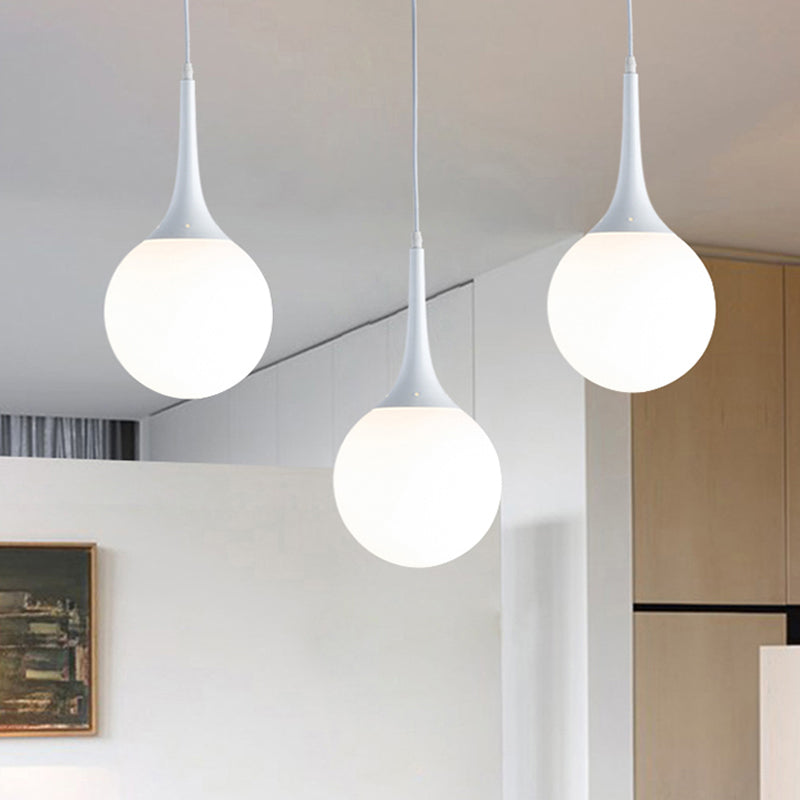 Globe White Glass Pendant Light Contemporary 1 Light 12"/14"/16" Wide Hanging Ceiling Light White Clearhalo 'Ceiling Lights' 'Glass shade' 'Glass' 'Modern Pendants' 'Modern' 'Pendant Lights' 'Pendants' Lighting' 512916
