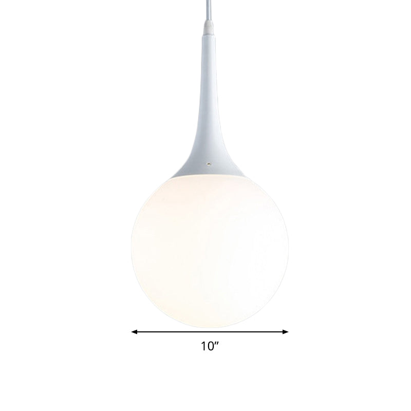 Globe White Glass Pendant Light Contemporary 1 Light 12"/14"/16" Wide Hanging Ceiling Light Clearhalo 'Ceiling Lights' 'Glass shade' 'Glass' 'Modern Pendants' 'Modern' 'Pendant Lights' 'Pendants' Lighting' 512922