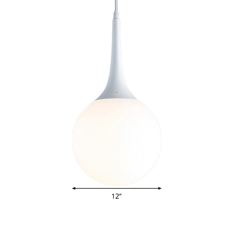 Globe White Glass Pendant Light Contemporary 1 Light 12"/14"/16" Wide Hanging Ceiling Light Clearhalo 'Ceiling Lights' 'Glass shade' 'Glass' 'Modern Pendants' 'Modern' 'Pendant Lights' 'Pendants' Lighting' 512923