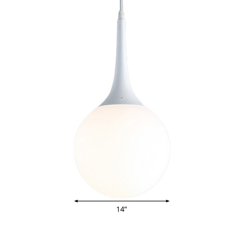 Globe White Glass Pendant Light Contemporary 1 Light 12"/14"/16" Wide Hanging Ceiling Light Clearhalo 'Ceiling Lights' 'Glass shade' 'Glass' 'Modern Pendants' 'Modern' 'Pendant Lights' 'Pendants' Lighting' 512924