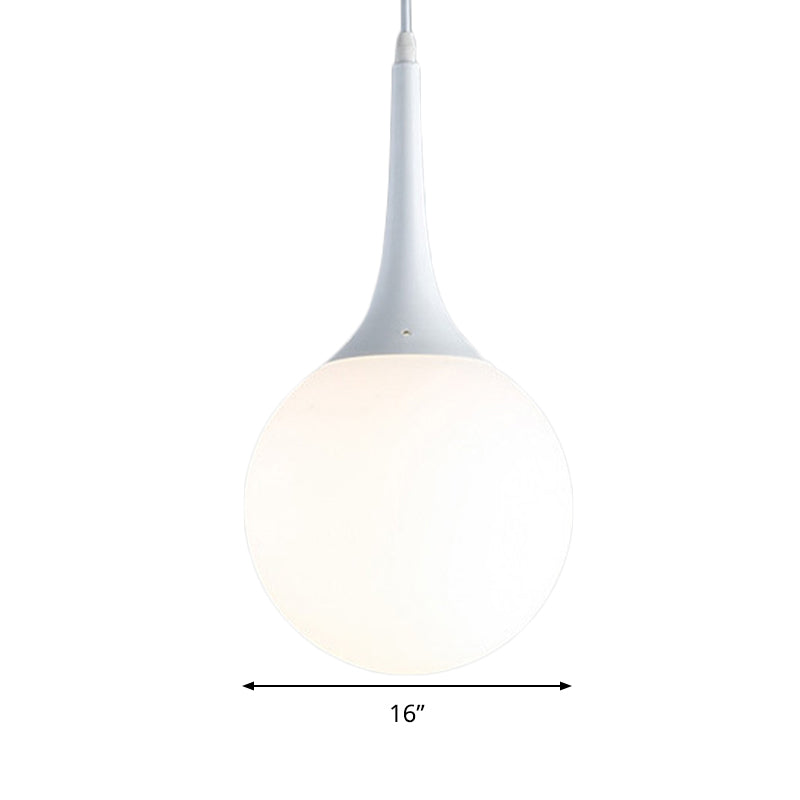 Globe White Glass Pendant Light Contemporary 1 Light 12"/14"/16" Wide Hanging Ceiling Light Clearhalo 'Ceiling Lights' 'Glass shade' 'Glass' 'Modern Pendants' 'Modern' 'Pendant Lights' 'Pendants' Lighting' 512925
