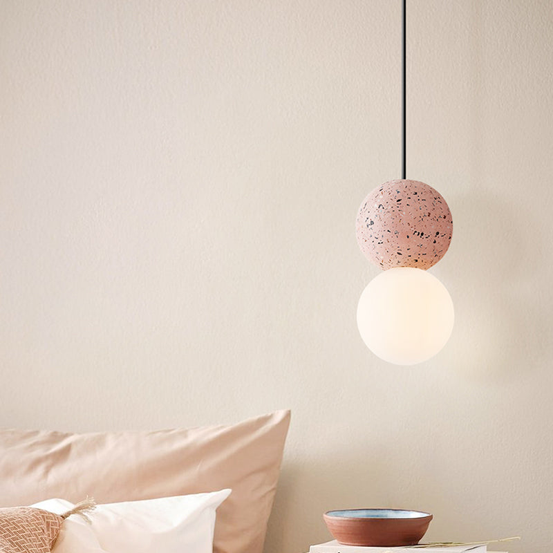 Double Ball Pendant Light Modern Glass and Terrazzo 1 Light Pink/Grey Hanging Ceiling Light Clearhalo 'Ceiling Lights' 'Glass shade' 'Glass' 'Modern Pendants' 'Modern' 'Pendant Lights' 'Pendants' Lighting' 513043