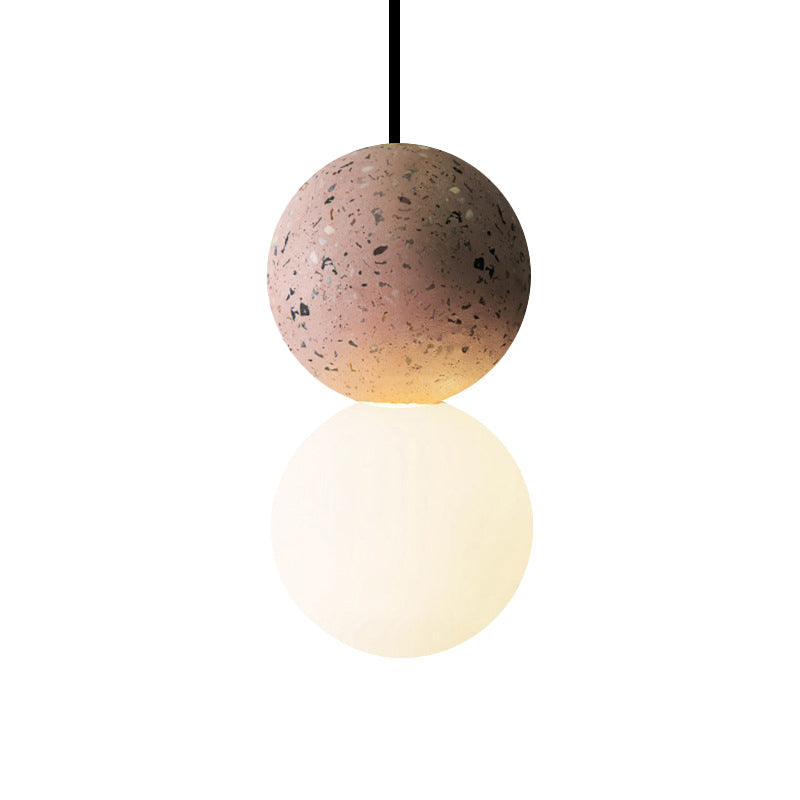 Double Ball Pendant Light Modern Glass and Terrazzo 1 Light Pink/Grey Hanging Ceiling Light Clearhalo 'Ceiling Lights' 'Glass shade' 'Glass' 'Modern Pendants' 'Modern' 'Pendant Lights' 'Pendants' Lighting' 513044