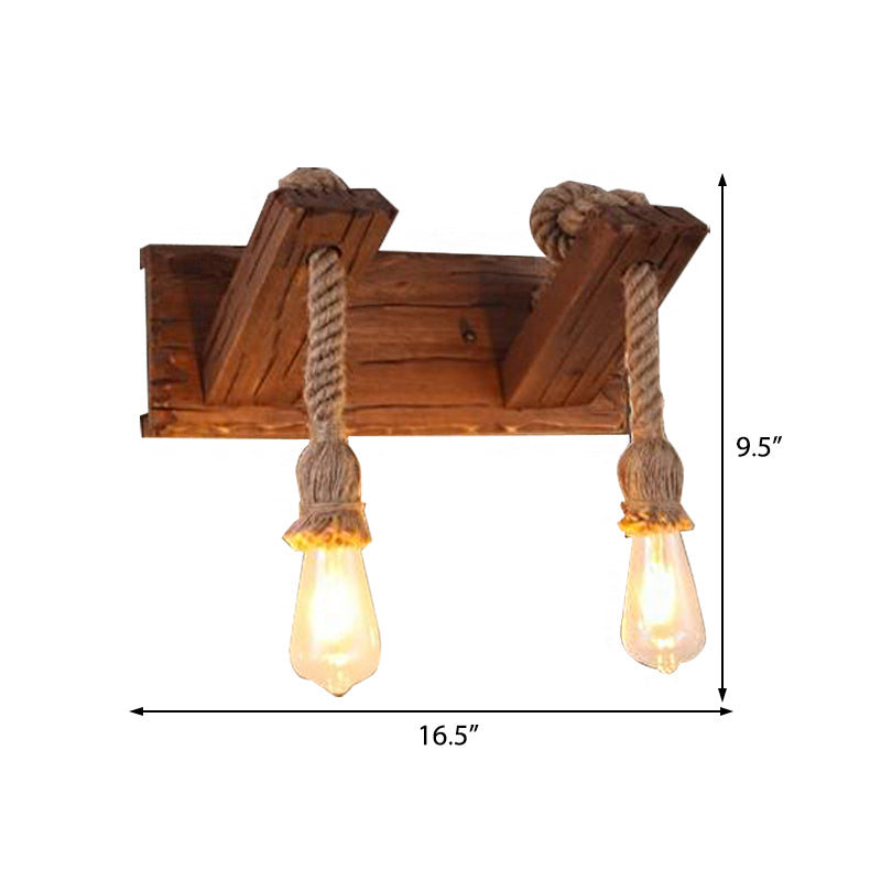 Wood Exposed Bulb Wall Lighting Industrial Style Rope 1/2 Light Bedroom Sconce Lamp Clearhalo 'Industrial wall lights' 'Industrial' 'Middle century wall lights' 'Rustic wall lights' 'Tiffany' 'Wall Lamps & Sconces' 'Wall Lights' Lighting' 513184