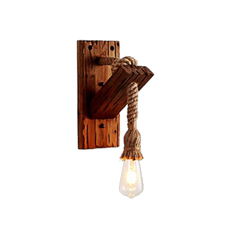 Wood Exposed Bulb Wall Lighting Industrial Style Rope 1/2 Light Bedroom Sconce Lamp Clearhalo 'Industrial wall lights' 'Industrial' 'Middle century wall lights' 'Rustic wall lights' 'Tiffany' 'Wall Lamps & Sconces' 'Wall Lights' Lighting' 513187