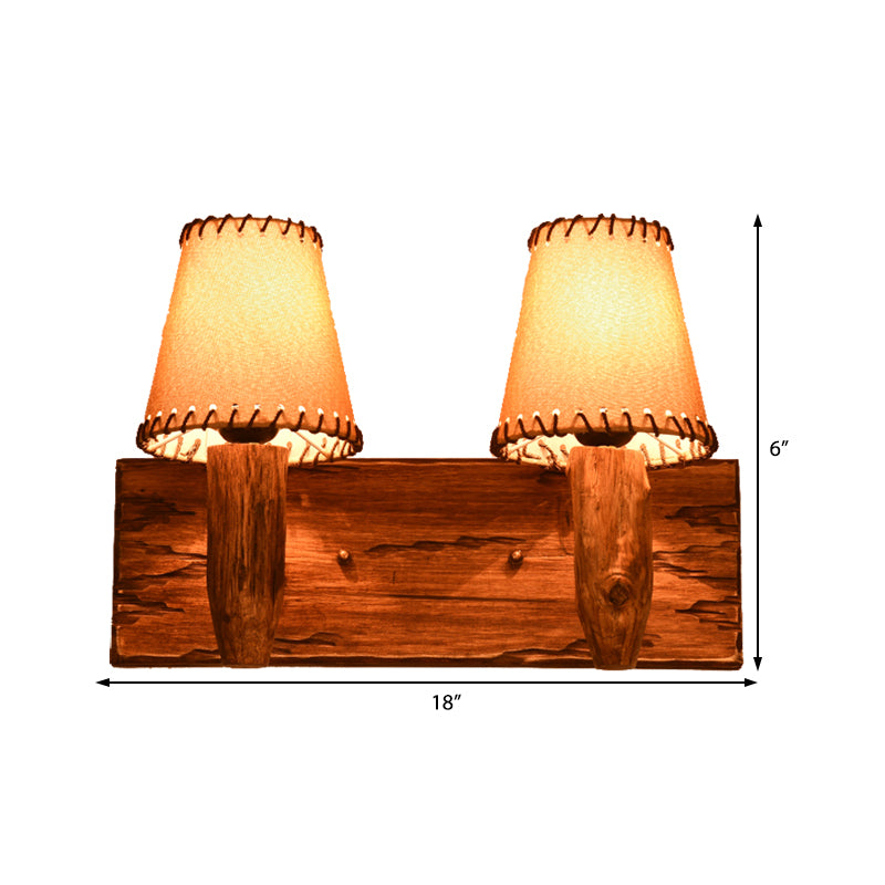 1/2-Light Tapered Wall Lamp Industrial Wood Fabric Sconce Light Fixture for Dining Room Clearhalo 'Industrial wall lights' 'Industrial' 'Middle century wall lights' 'Rustic wall lights' 'Tiffany' 'Wall Lamps & Sconces' 'Wall Lights' Lighting' 513200