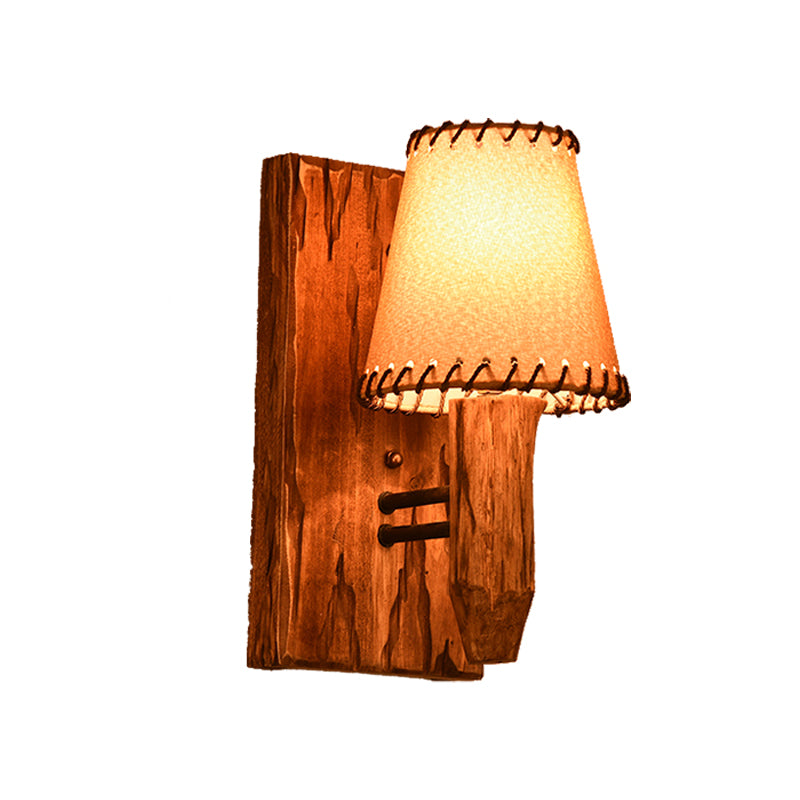 1/2-Light Tapered Wall Lamp Industrial Wood Fabric Sconce Light Fixture for Dining Room Clearhalo 'Industrial wall lights' 'Industrial' 'Middle century wall lights' 'Rustic wall lights' 'Tiffany' 'Wall Lamps & Sconces' 'Wall Lights' Lighting' 513203